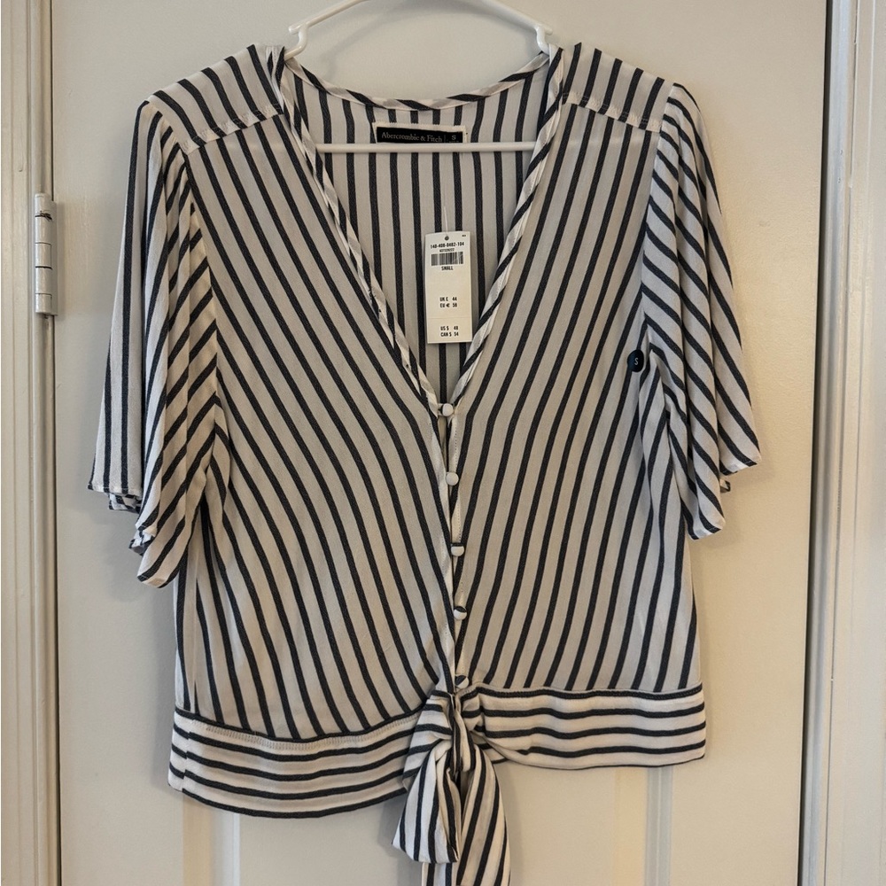 A&F Navy and White Striped Women’s Top